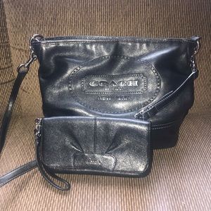 Black Engraved Coach Purse w/ Matching Wallet